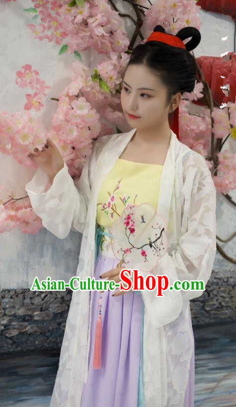 Traditional Chinese Ancient Costume Palace Lady White Embroidered BeiZi, Asian China Song Dynasty Imperial Princess Cardigan Clothing for Women