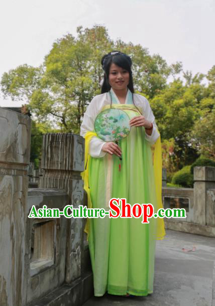 Traditional Ancient Chinese Princess Hanfu Costume, Asian China Tang Dynasty Palace Lady Green Dress Clothing for Women