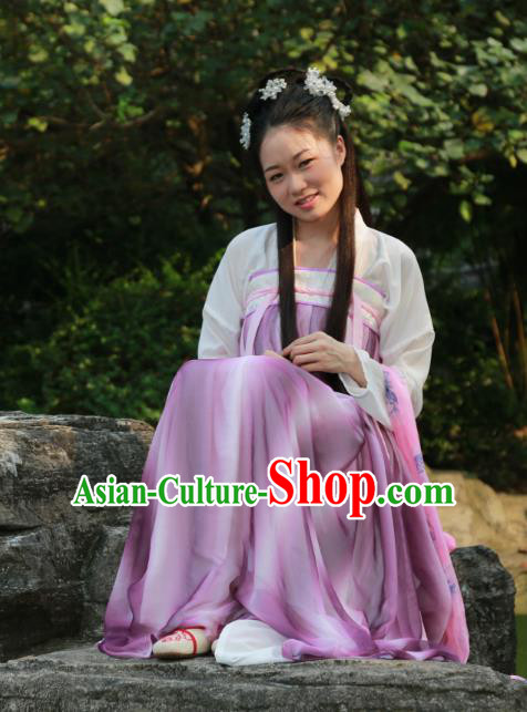 Traditional Ancient Chinese Princess Hanfu Costume, Asian China Tang Dynasty Palace Lady Purple Dress Clothing for Women