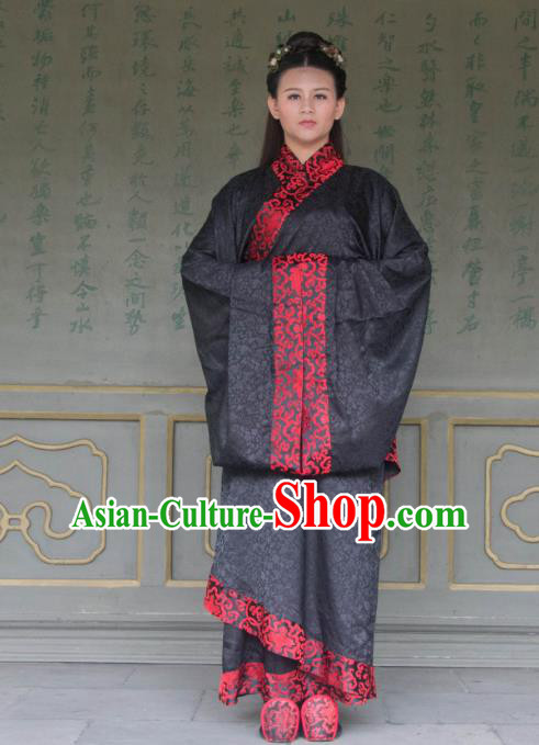 Traditional Ancient Chinese Princess Hanfu Costume Black Curve Bottom, Asian China Han Dynasty Palace Lady Dress Clothing for Women