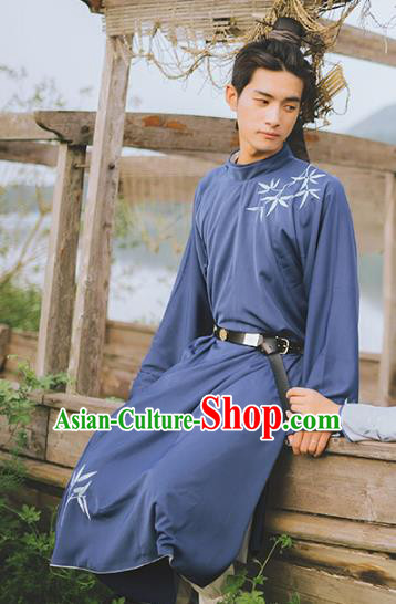 Traditional Ancient Chinese Swordsman Hanfu Costume Embroidered Long Robe, Asian China Han Dynasty Clothing for Men