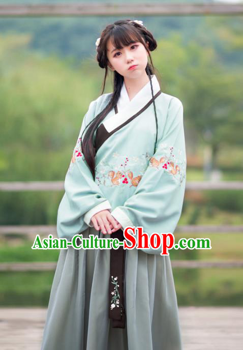 Traditional Ancient Chinese Palace Lady Hanfu Costume Embroidered Blouse and Skirt, Asian China Ming Dynasty Imperial Princess Clothing for Women