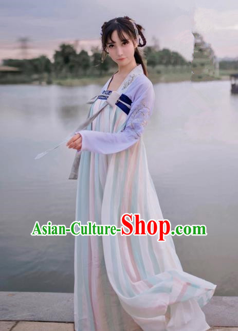 Traditional Ancient Chinese Palace Lady Hanfu Costume Purple Embroidered Blouse and Skirt, Asian China Tang Dynasty Princess Dress Clothing for Women