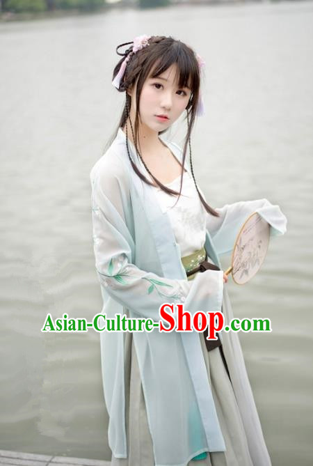 Traditional Chinese Song Dynasty Palace Lady Hanfu Costume Light Green BeiZi, Asian China Ancient Princess Dress Embroidered Clothing for Women