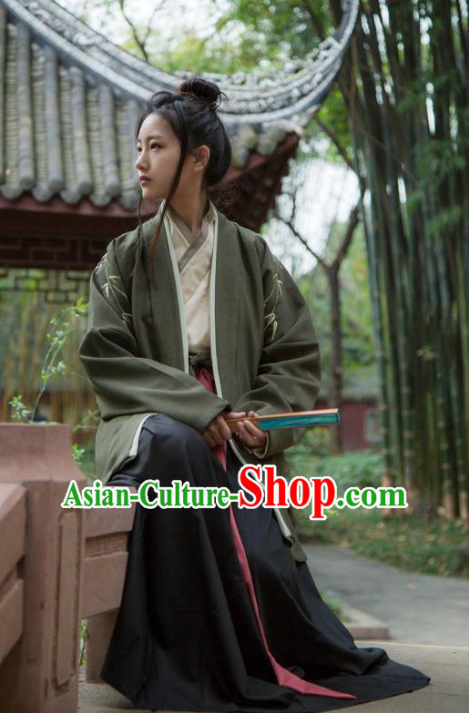 Traditional Ancient Chinese Swordsman Hanfu Costume Green Embroidered BeiZi, Asian China Song Dynasty Imperial Bodyguard Clothing for Men