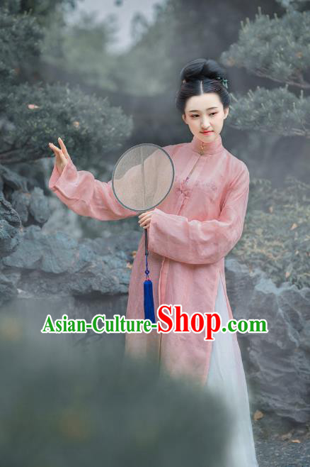 Traditional Chinese Ancient Costume Princess Embroidered Pink Blouse and Skirt, Asian China Ming Dynasty Palace Lady Hanfu Clothing for Women