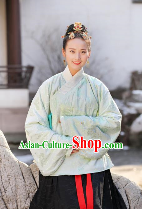 Traditional Chinese Ancient Costume Princess Embroidered Green Blouse, Asian China Ming Dynasty Palace Lady Hanfu Clothing for Women