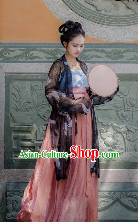 Traditional Chinese Ancient Costume Princess Black Silk Blouse and Skirt, Asian China Song Dynasty Palace Lady Hanfu Clothing for Women
