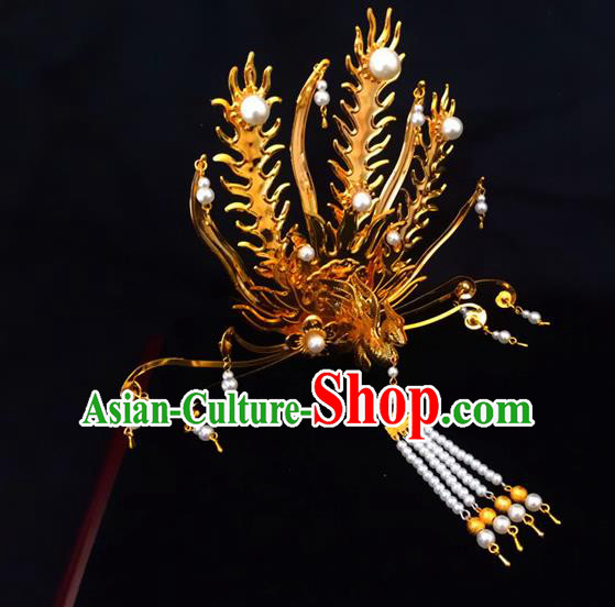Traditional Handmade Chinese Ancient Classical Hair Accessories Queen Phoenix Coronet, Tassel Step Shake Hair Fascinators Hairpins for Women