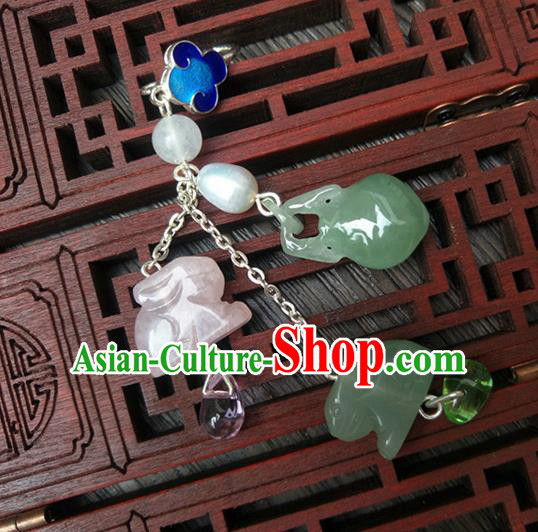 Traditional Handmade Chinese Ancient Classical Hanfu Accessories Jade Tassel Pendant Chalcedony Brooch for Women