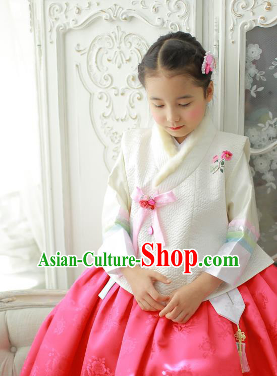 Traditional Korean Costumes Bride Formal Attire Ceremonial Pink Dress, Korea Hanbok Court Embroidered Clothing for Kids