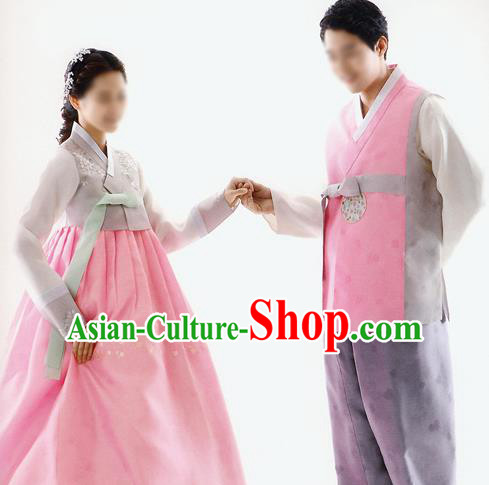 Traditional Korean Costumes Bride and Bridegroom Formal Attire Ceremonial Clothing Complete Set, Korea Hanbok Court Embroidered Clothing