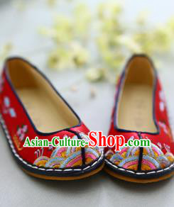 Traditional Korean National Wedding Red Embroidered Shoes, Asian Korean Hanbok Bride Shoes for Kids