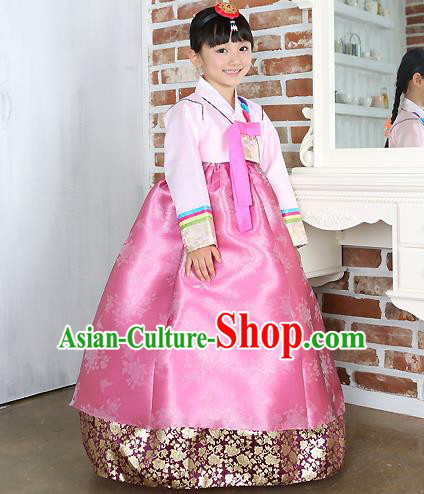 Traditional Korean Handmade Formal Occasions Costume Embroidered Baby Brithday Girls Pink Blouse and Dress Hanbok Clothing