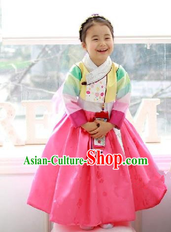 Traditional Korean Handmade Formal Occasions Costume Baby Princess Yellow Embroidered Blouse and Pink Dress Hanbok Clothing for Girls