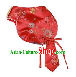 Traditional Korean Hair Accessories Bride Red Brocade Hats, Asian Korean Fashion Wedding Headwear for Kids