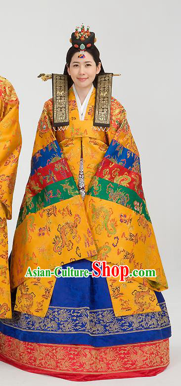 Asian Korean Traditional Handmade Formal Occasions Costume, Palace Queen Wedding Embroidered Hanbok Clothing for Women
