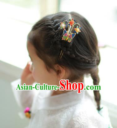 Traditional Korean Hair Accessories Girls Butterfly Hairpins, Asian Korean Fashion Headwear Hair Stick for Kids