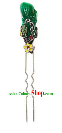 Traditional Korean Hair Accessories Girls Green Hairpins, Asian Korean Fashion Headwear Hair Stick for Kids