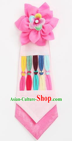 Traditional Korean Hair Accessories Girls Pink Flower Hair Ribbon, Asian Korean Fashion Headwear Headband for Kids