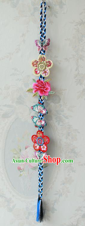 Traditional Korean Accessories Embroidered Butterfly Flowers Waist Pendant, Asian Korean Fashion Wedding Tassel Waist Decorations for Women