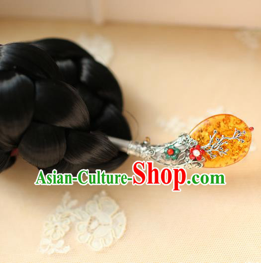 Traditional Korean Hair Accessories Bride Yellow Jade Hairpins, Asian Korean Fashion Wedding Headwear for Kids
