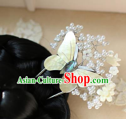 Traditional Korean Hair Accessories Bride White Butterfly Hairpins, Asian Korean Fashion Wedding Headwear for Kids