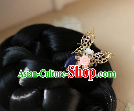Traditional Korean Hair Accessories Bride Butterfly Flower Hairpins, Asian Korean Fashion Wedding Headwear for Kids