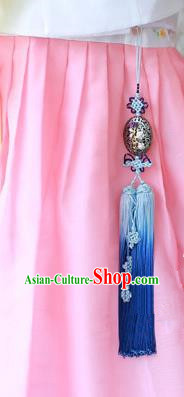 Traditional Korean Accessories Blue Tassel Waist Pendant, Asian Korean Fashion Wedding Tassel Hanbok Waist Decorations for Women