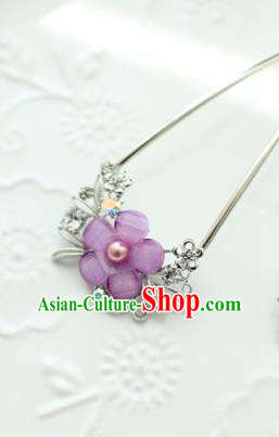 Traditional Korean National Hair Accessories Purple Flower Hairpins, Asian Korean Fashion Wedding Hanbok Hair Decorations Headwear for Women