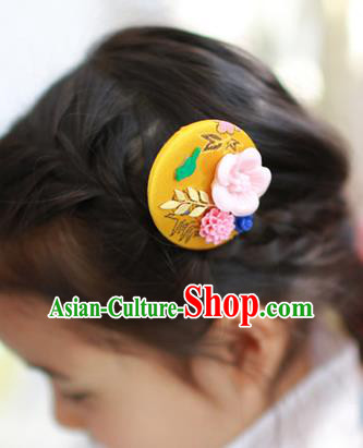 Traditional Korean National Hair Accessories Yellow Hairpins, Asian Korean Fashion Hanbok Hair Decorations Headwear for Kids