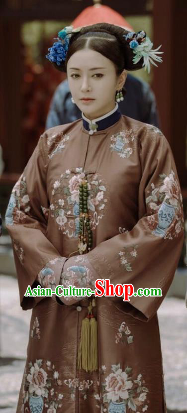 Story of Yanxi Palace Traditional Ancient Chinese Qing Dynasty Imperial Concubine Costume, Chinese Manchu Lady Embroidered Clothing for Women