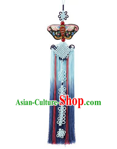 Traditional Korean Accessories Embroidered Waist Pendant, Asian Korean Fashion Wedding Blue Tassel Waist Decorations for Women