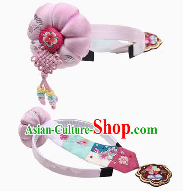 Traditional Korean Hair Accessories Pink Hair Clasp, Asian Korean Hanbok Fashion Headwear Hanbok Headband for Kids