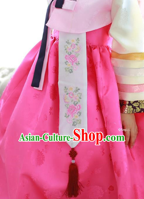 Traditional Korean Accessories Embroidered Peony Waist Pendant, Asian Korean Fashion Wedding Tassel Waist Decorations for Women