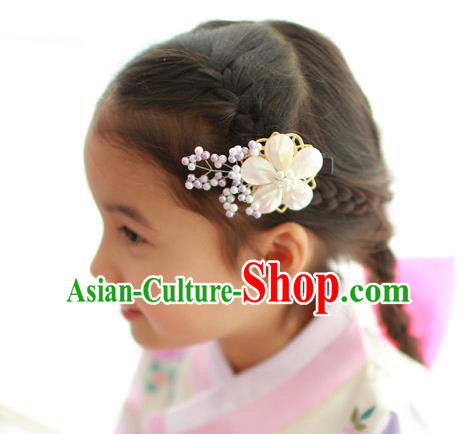Traditional Korean Hair Accessories Shell Flower Hair Claw, Asian Korean Hanbok Fashion Headwear Hair Stick for Kids