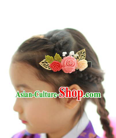 Traditional Korean Hair Accessories Pink Flower Hair Claw, Asian Korean Hanbok Fashion Headwear Hanbok Hair Stick for Kids
