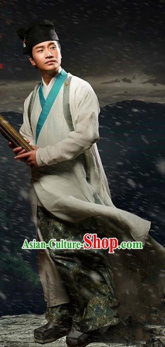 Traditional Chinese Ancient Han Dynasty Scholar Costume, Chinese Three Kingdoms Period Swordsman Hanfu Clothing for Men