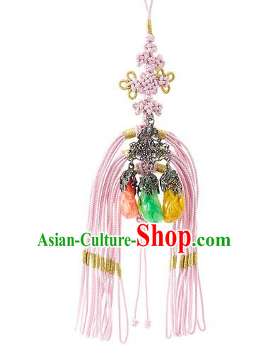 Traditional Korean Accessories Bride Chinese Knots Waist Pendant Palace Taeniasis, Asian Korean Wedding Hanbok Pink Tassel Waist Decorations for Women