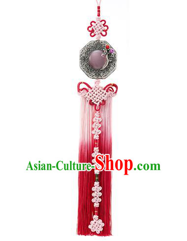 Korean National Accessories Bride Chinese Knots Waist Pendant, Asian Korean Wedding Hanbok Pink Tassel Palace Taeniasis Waist Decorations for Women