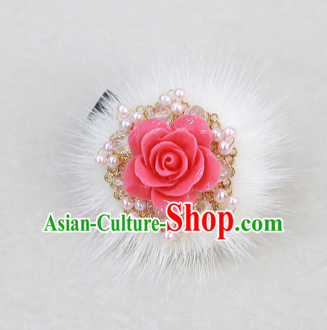 Traditional Korean Hair Accessories Rose Pearls Hair Stick, Asian Korean Wedding Hanbok Hair Decorations Headwear for Kids