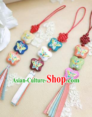Korean National Accessories Bride Embroidered Butterfly Waist Pendant, Asian Korean Wedding Hanbok Tassel Palace Taeniasis Waist Decorations for Women