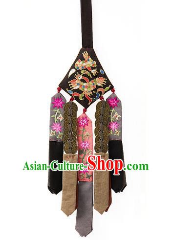 Traditional Korean Accessories Waist Pendant Embroidered Palace Taeniasis, Asian Korean Wedding Hanbok Copper Cash Tassel Waist Decorations for Women