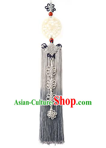 Traditional Korean Accessories Waist Pendant Chinese Knot Palace Taeniasis, Asian Korean Wedding Hanbok Grey Tassel Waist Decorations for Women