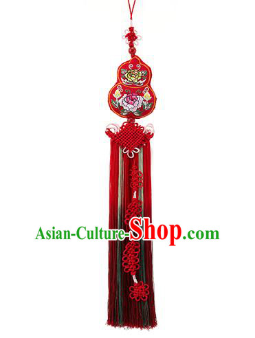 Traditional Korean Accessories Embroidered Waist Pendant Chinese Knot Palace Taeniasis, Asian Korean Wedding Hanbok Red Tassel Waist Decorations for Women
