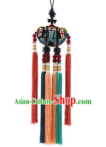 Traditional Korean Accessories Embroidered Black Waist Pendant Chinese Knot Palace Taeniasis, Asian Korean Wedding Hanbok Tassel Waist Decorations for Women