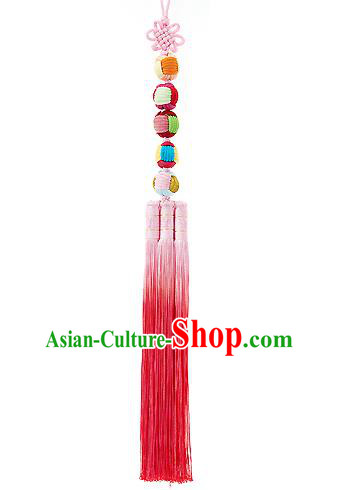 Traditional Korean Accessories Embroidered Waist Pendant Chinese Knot Palace Taeniasis, Asian Korean Wedding Hanbok Pink Tassel Waist Decorations for Women
