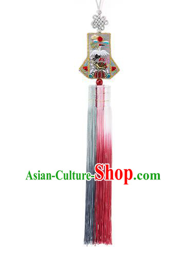 Korean National Accessories Bride Embroidered Crane Waist Pendant, Asian Korean Wedding Hanbok Tassel Waist Decorations for Women