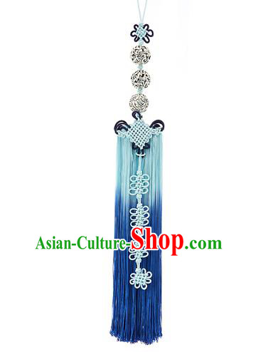 Asian Korean Hanbok Blue Tassel Waist Decorations, Korean National Belts Accessories Wedding Bride Waist Pendant for Women