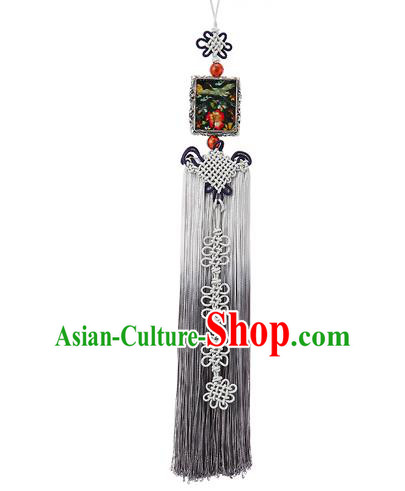 Asian Korean Hanbok Embroidered Grey Tassel Waist Decorations, Korean National Belts Accessories Wedding Bride Waist Pendant for Women